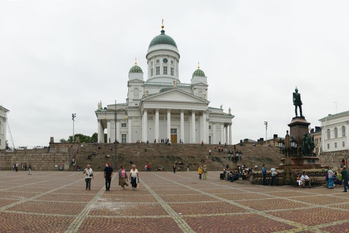 Helsinki Cathedral above Senate Square with the surrounding historic buildings in the Finnish capital