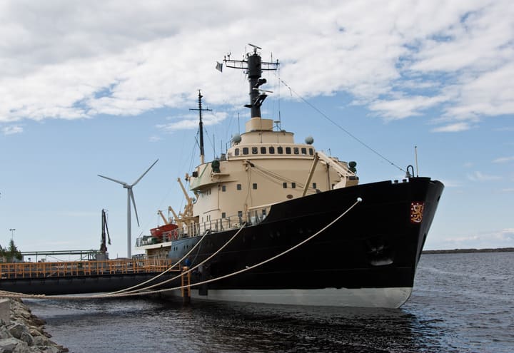 The icebreaker Sampo moored at its home quay at Ajos harbour in Kemi